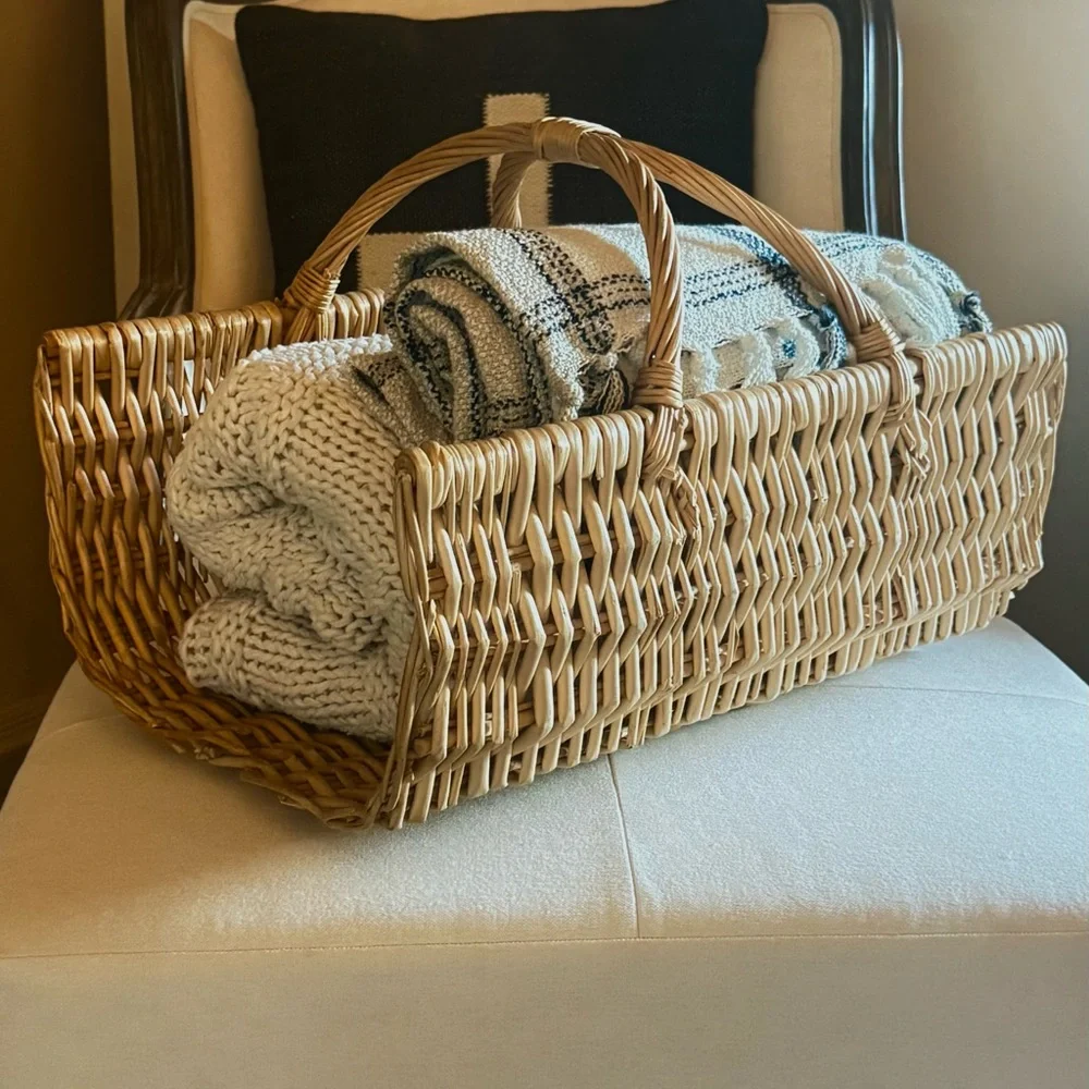 Rustic Firewood Style Willow Basket with Handle - Picture 2 of 8